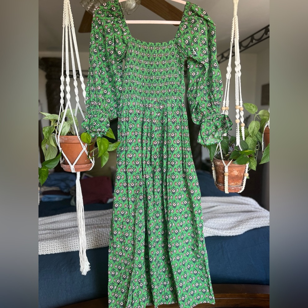 Smocked Green Maxi Dress
